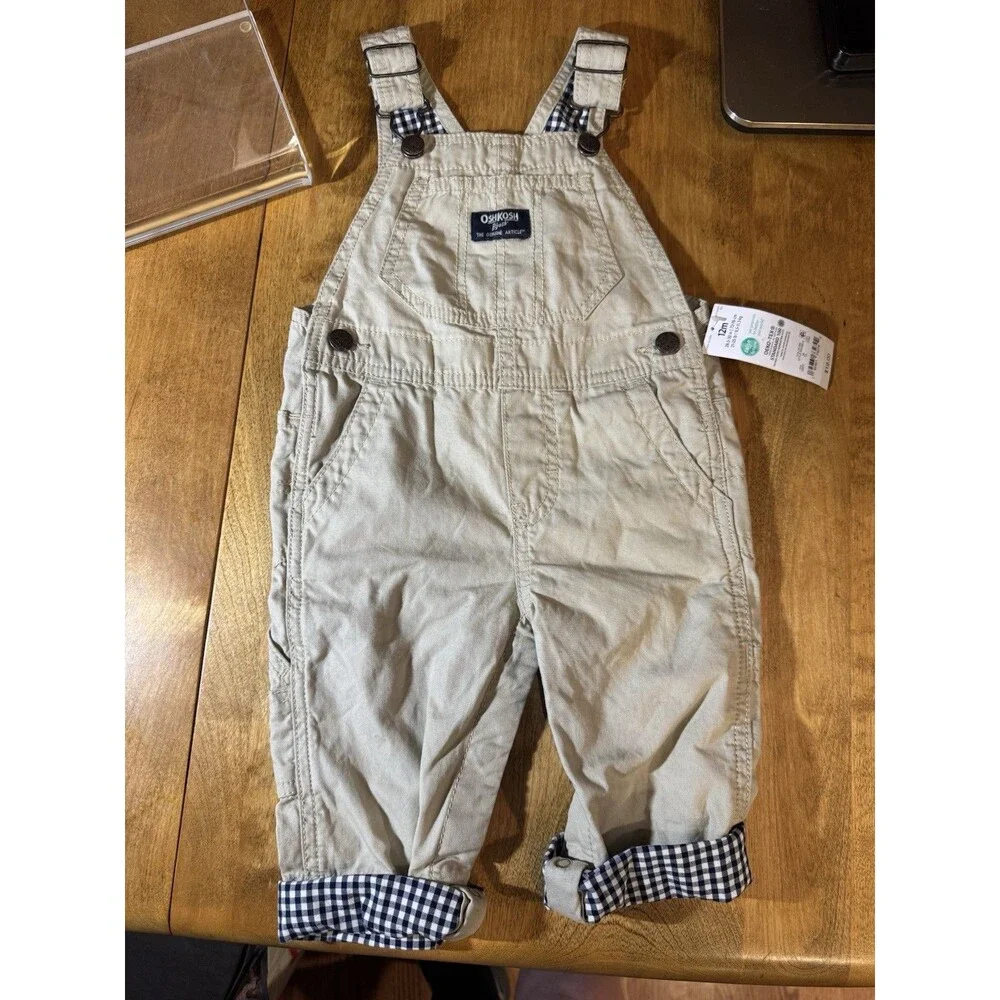 OshKosh B'gosh Overalls Toddler 12M Chino Cream Chambray Twill Vest-back New